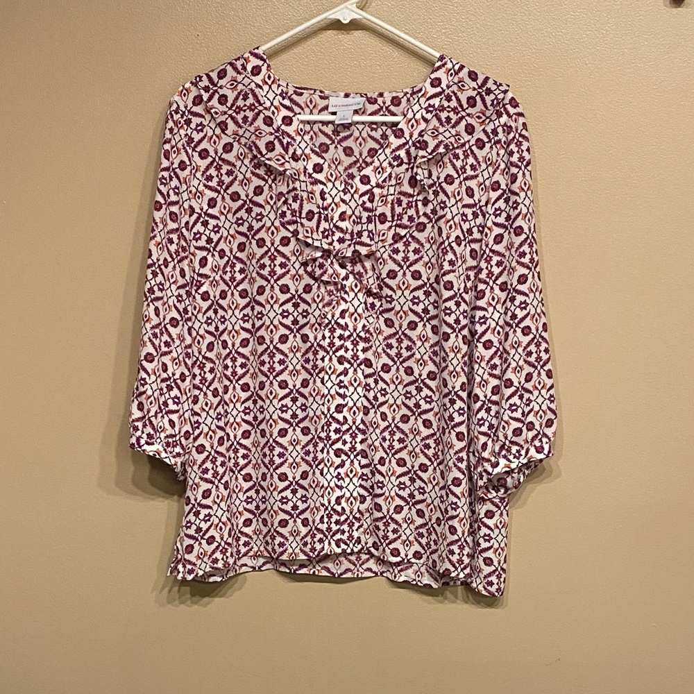 Liz Claiborne Geometric Purple and White Blouse